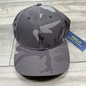 Polo Ralph Lauren Stretch Twill Camo Performance Ball Cap Hat Black Gray NWT C
